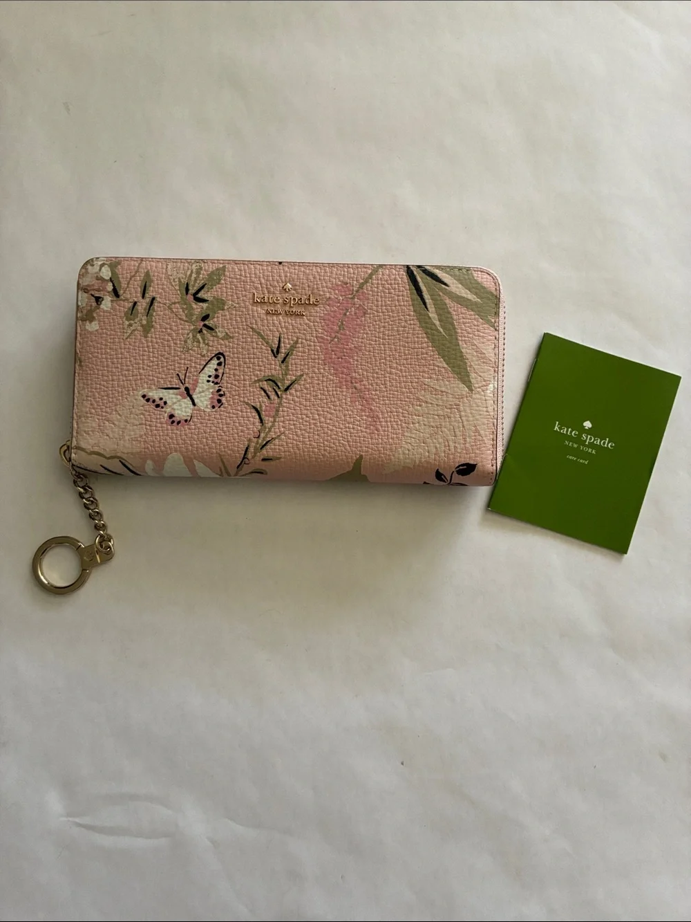 kate spade Floral Butterfly Pink Zip-Around Wallet with Gold Hardware